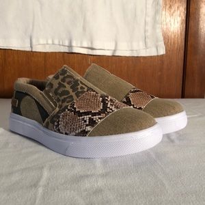 Woman’s tan leopard canvas slip on sneaker